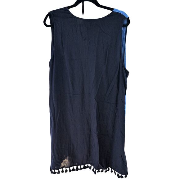 Mud Pie Women’s Tassel Trim Sleeveless Cover Up One Size Navy & Blue - Picture 2 of 7